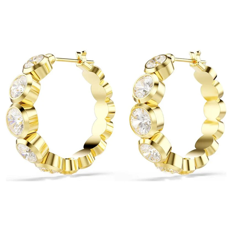 Swarovski Imber Round Cut Bezel Set Hoop Earrings Gold Plated