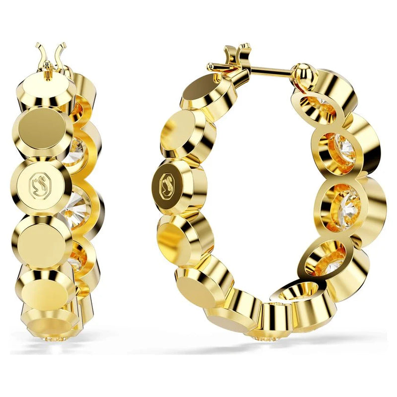 Swarovski Imber Round Cut Bezel Set Hoop Earrings Gold Plated