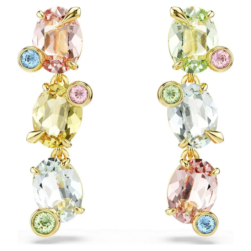 Swarovski Gema Asymetrical Multicoloured Drop Earrings Gold Plated