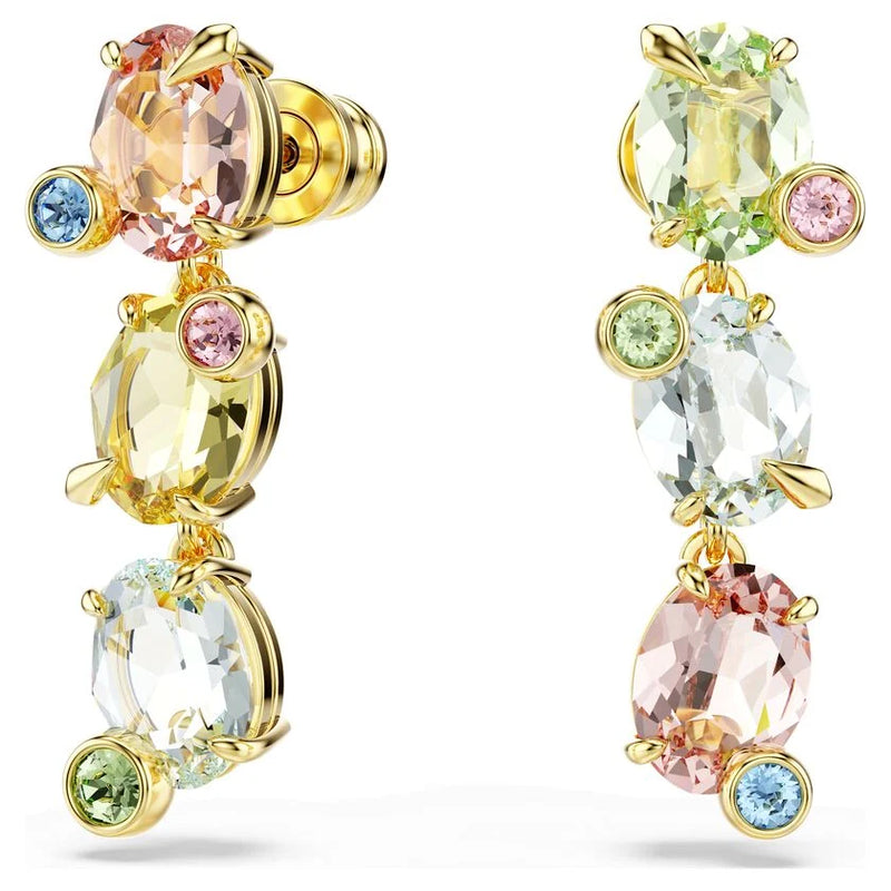 Swarovski Gema Asymetrical Multicoloured Drop Earrings Gold Plated