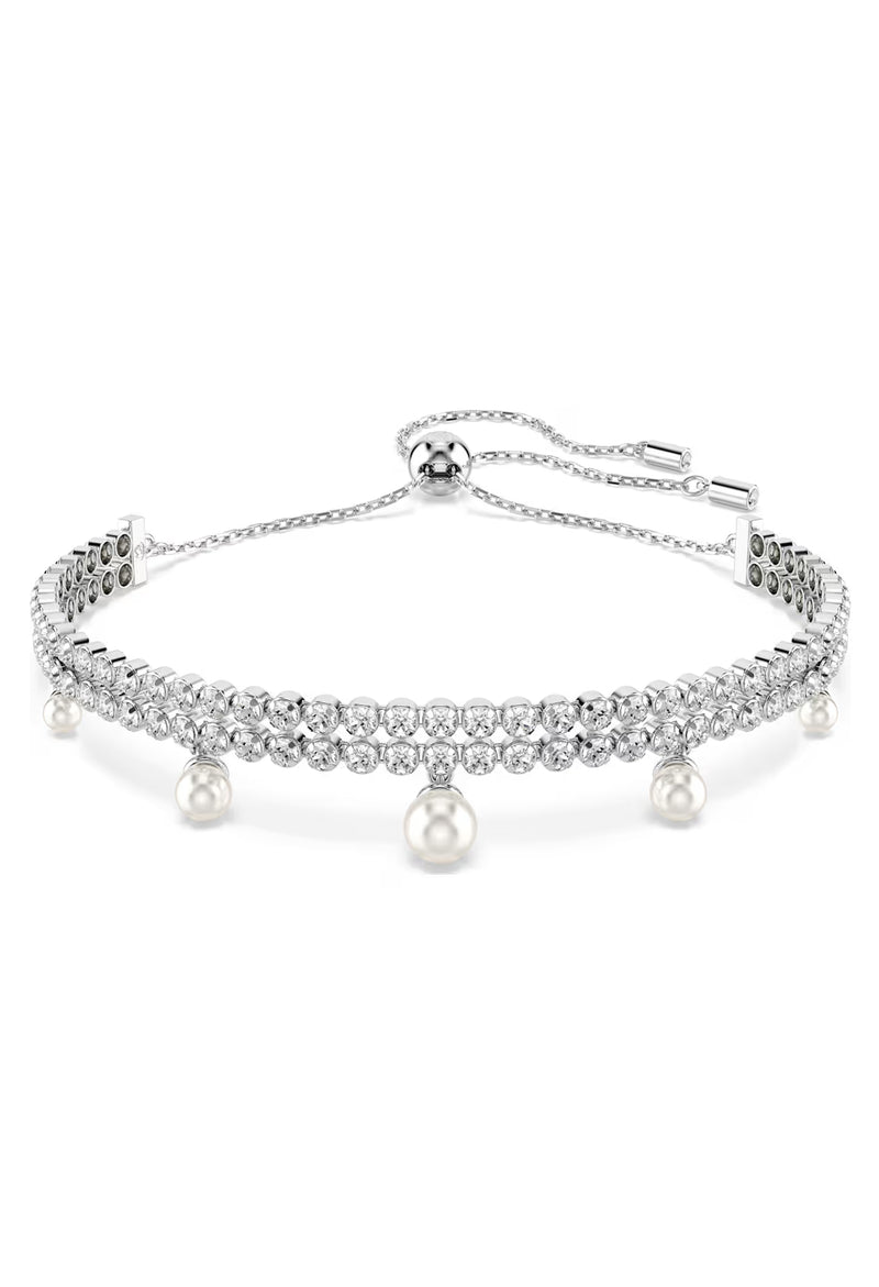 Swarovski Ariana Grande 2025 Capsule Collection: Double Row Crystal With Pearl Drops Bracelet Rhodium Plated