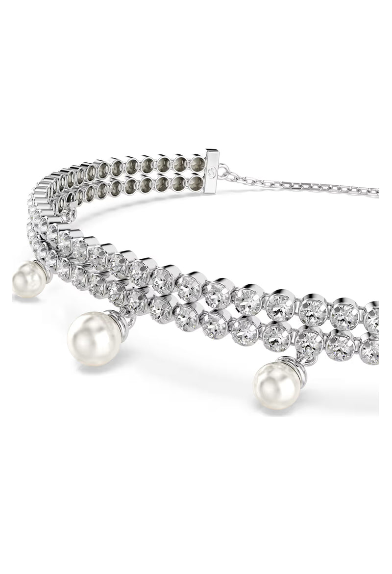 Swarovski Ariana Grande 2025 Capsule Collection: Double Row Crystal With Pearl Drops Bracelet Rhodium Plated