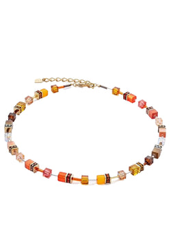 Coeur De Lion Geocube Orange/Brown Necklace Gold Plated