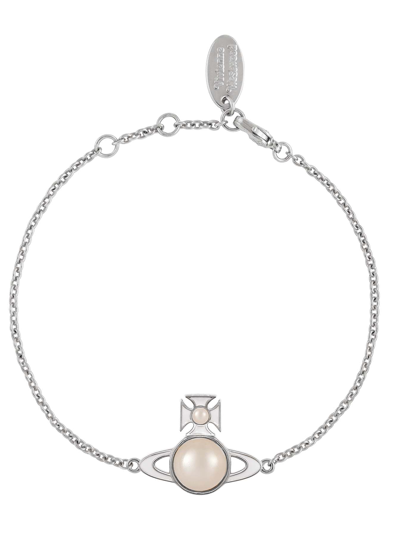 Vivienne Westwood Tillya Pearl Bracelet White Enamel Platinum Plated