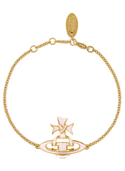 Vivienne Westwood Pale Pink Ribbon Bas Relief Bracelet Gold Plated