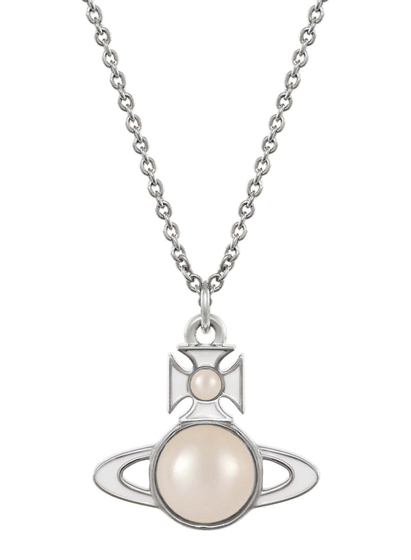 Vivienne Westwood Tillya Pearl Pendant White Enamel Platinum Plated