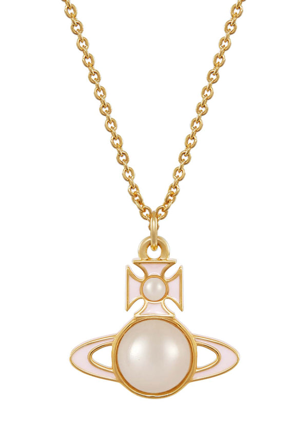 Vivienne Westwood Tillya Pearl Pendant Pink Enamel Gold Plated