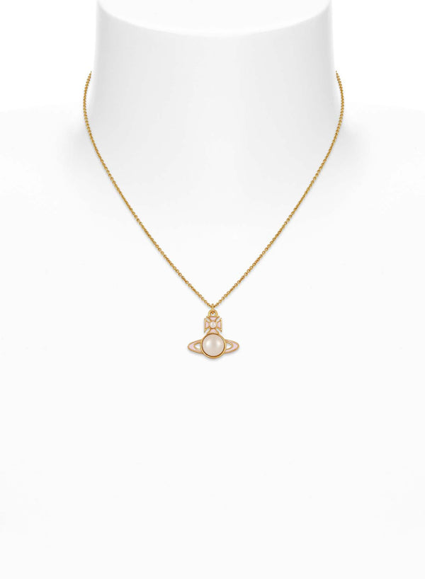 Vivienne Westwood Tillya Pearl Pendant Pink Enamel Gold Plated