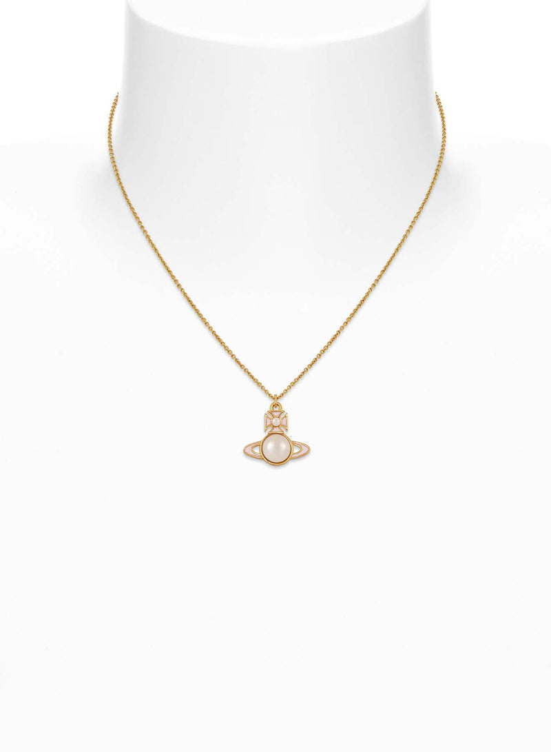 Vivienne Westwood Tillya Pearl Pendant Pink Enamel Gold Plated