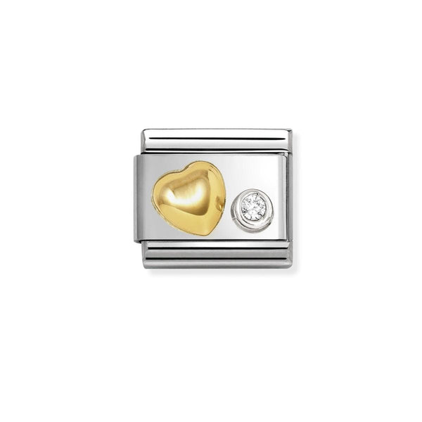 Nomination Composable Classic Link Raised Heart With CZ Stainless Steel 925 Silver 750 Gold