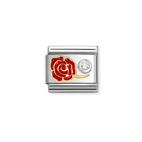 Nomination Composable Classic Link Red Rose With CZ Stainless Steel 925 Silver 750 Gold