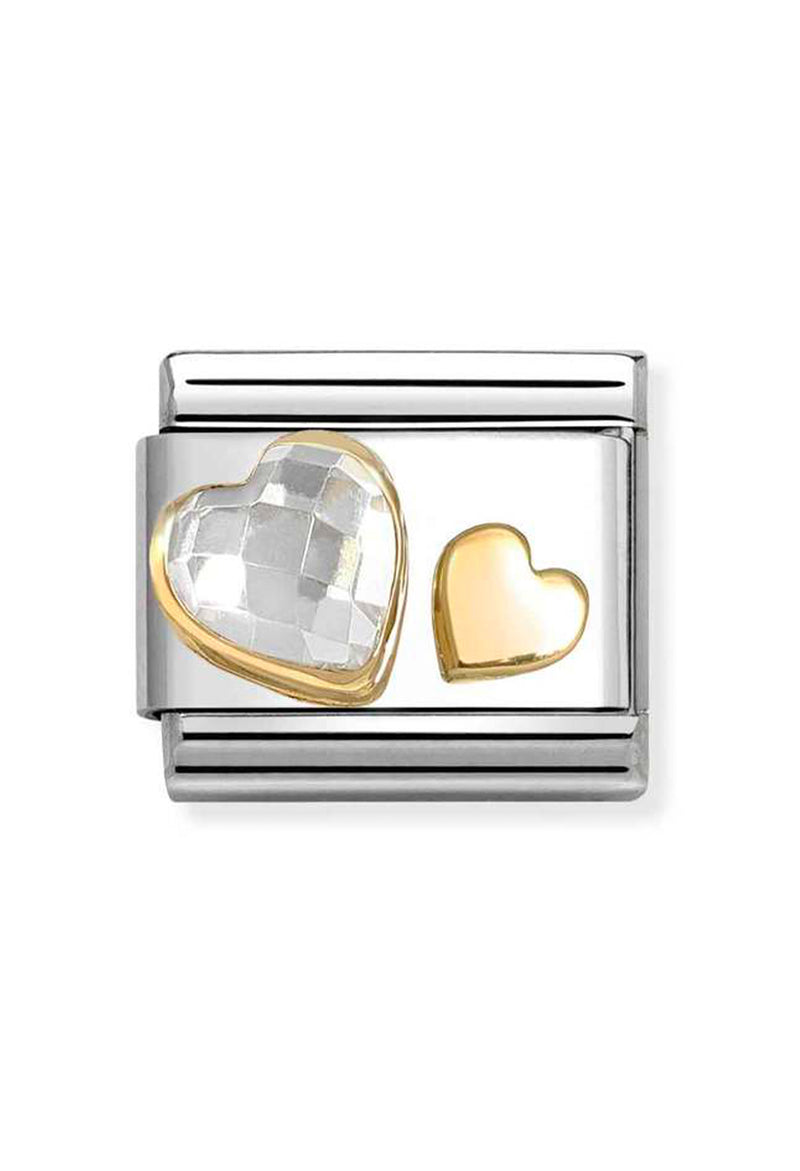 Nomination Composable Classic Link Faceted Clear Heart With Small Plain Heart in Gold