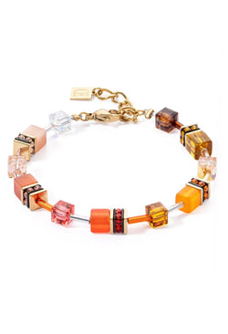 Coeur De Lion Geocube Orange/Brown Bracelet Gold Plated