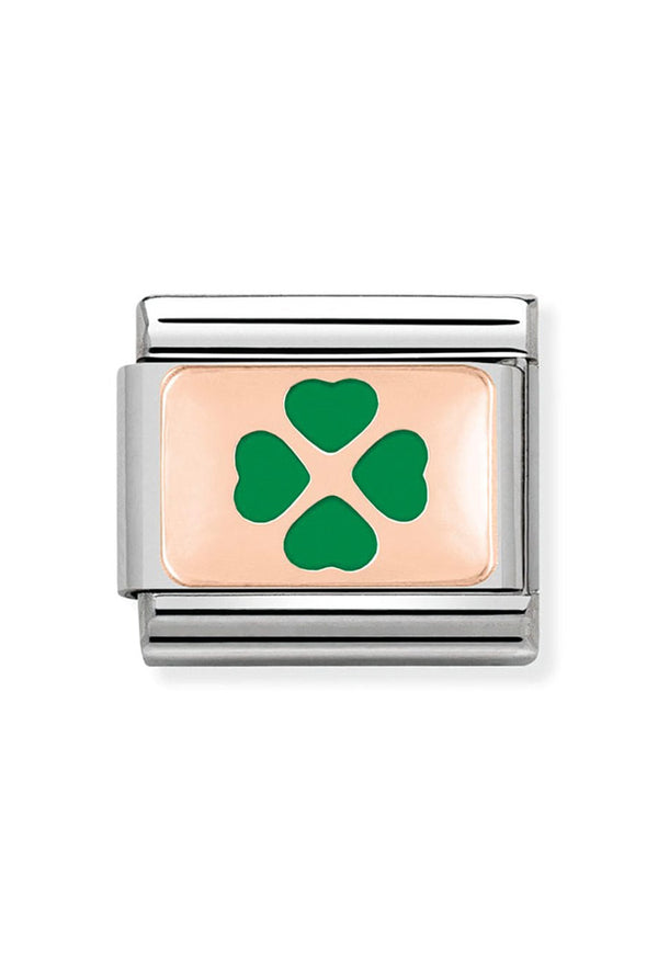 Nomination Composable Classic Link Plates Green Four-Leaf Clover in 9K Rose Gold and enamel