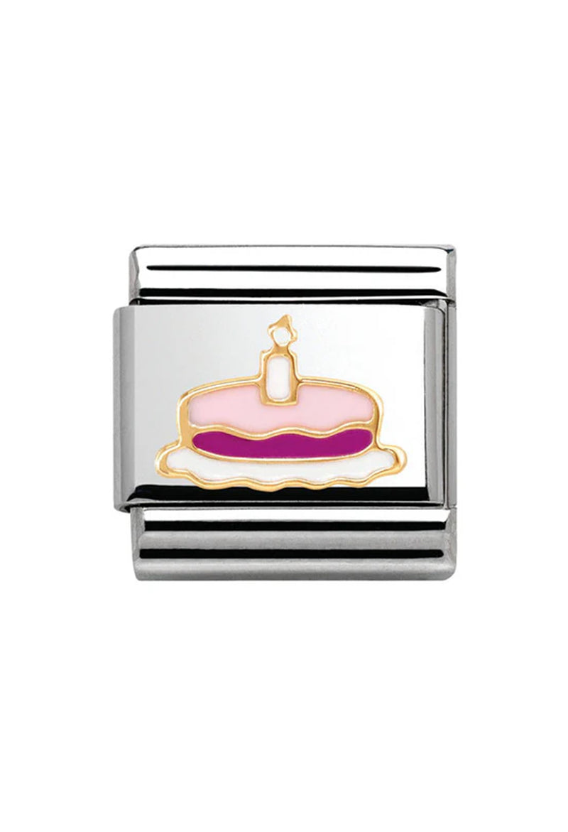 Nomination Composable Classic Pink Birthday Cake in Steel, Enamel and 18k Gold