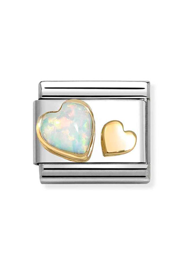 Nomination Composable Classic Link Opal Heart With Small Plain Heart in Gold