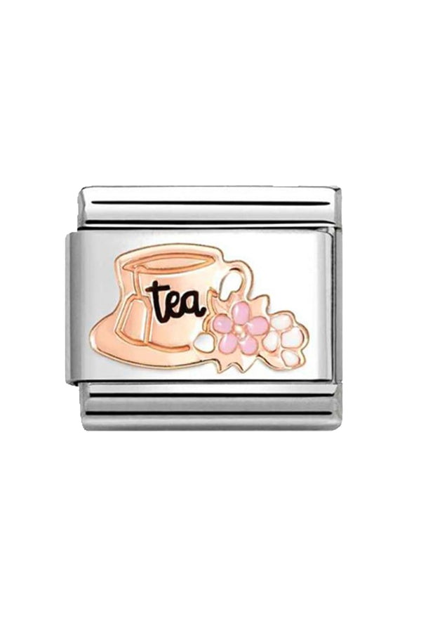 Nomination Composable Classic Link SYMBOLS Tea Cup With Flowers in Steel, Rose Gold 375