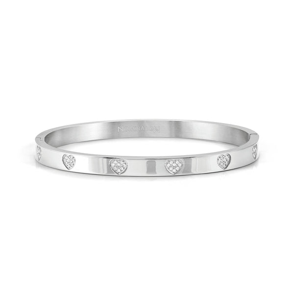 Nomination Pretty Bangles in steel and cz Pave Hearts