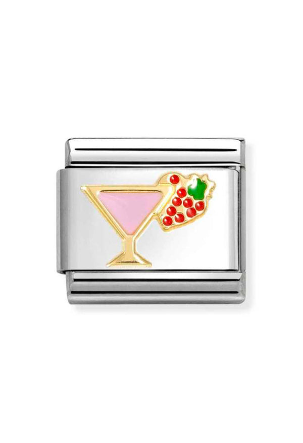 Nomination Composable Classic Symbols Cocktail With Strawberry in Steel, Enamel and 18k Gold