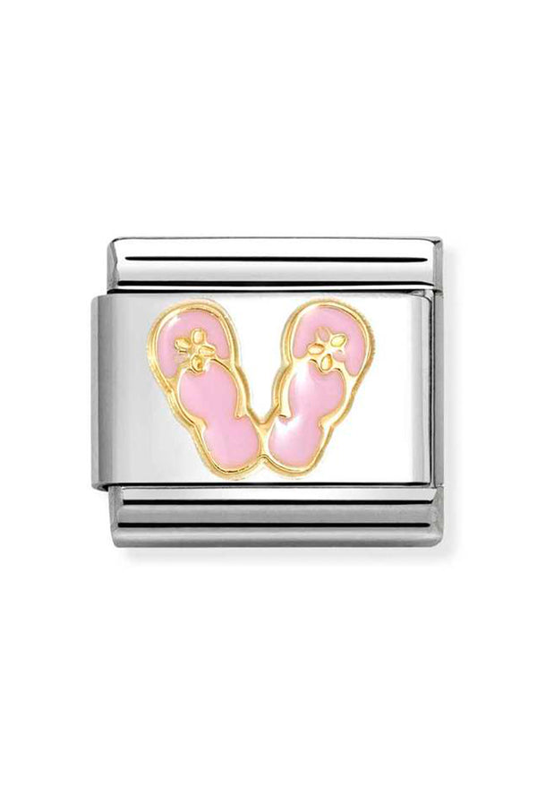 Nomination Composable Classic Symbols Pink Flip Flops in Steel, Enamel and 18k Gold