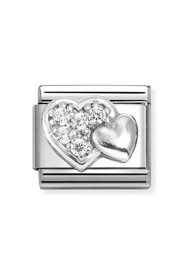 Nomination Composable Classic Link CL Symbols Raised Hearts With Cubic Zirconia and 925 Silver