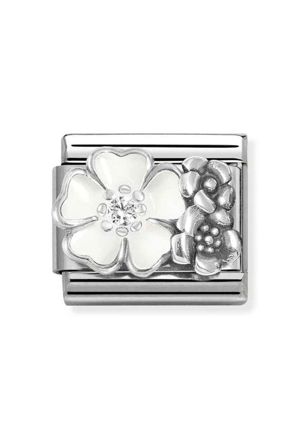 Nomination Composable CL SYMBOLS in steel, Enamel, cz, White Flower With Flowers and 925 sterling silver