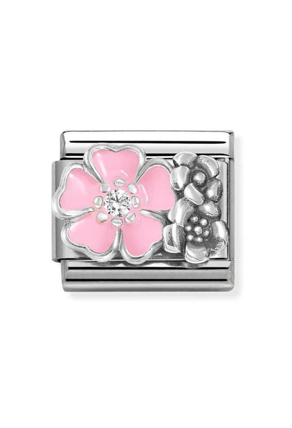 Nomination Composable CL SYMBOLS Pink Flower And Flower in steel, Enamel, cz and 925 sterling silver