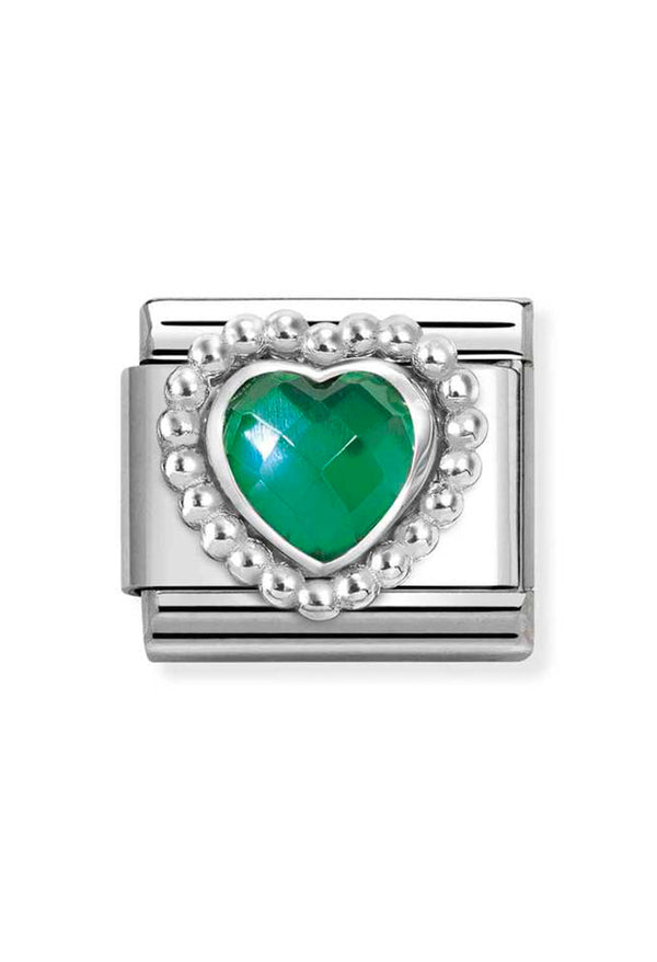 Nomination Composable CL FACETED STONES, steel, GREEN HEART with DOT SETTING in 925 Sterling Silver