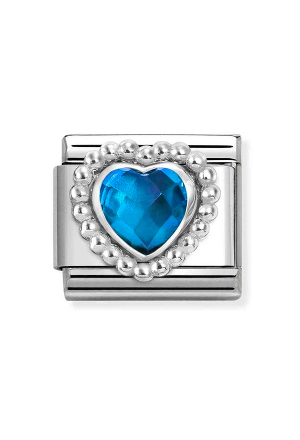 Nomination Composable CL FACETED STONES, steel, BLUE HEART with DOT SETTING in 925 Sterling Silver