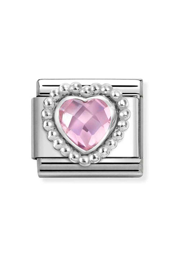 Nomination Composable CL FACETED STONE, steel, PINK HEART with DOT SETTING in 925 Sterling Silver