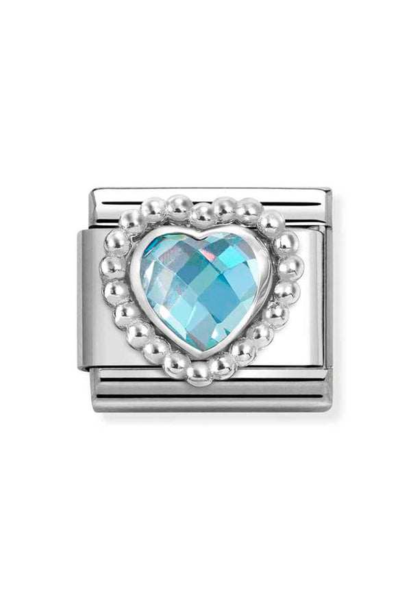 Nomination Composable CL FACETED STONE, steel, LIGHT BLUE HEART with DOT SETTING in 925 Sterling Silver