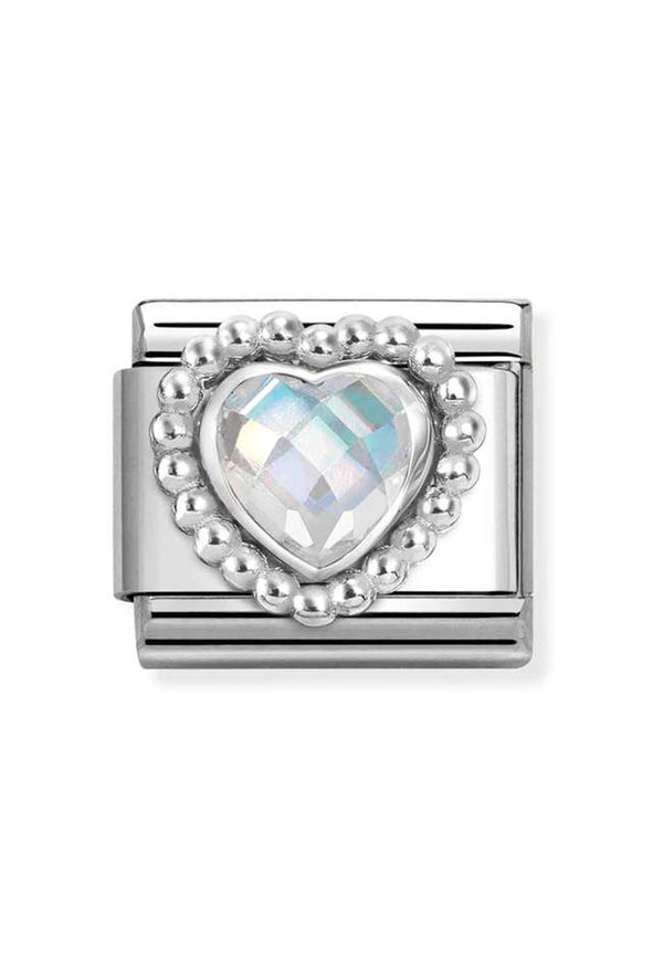 Nomination Composable CL FACETED STONE, steel, CLEAR HEART with DOT SETTING in 925 Sterling Silver