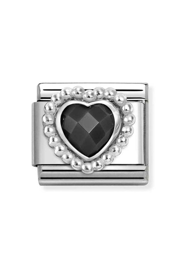 Nomination Composable CL FACETED STONE, steel, BLACK HEART with DOT SETTING in 925 Sterling Silver