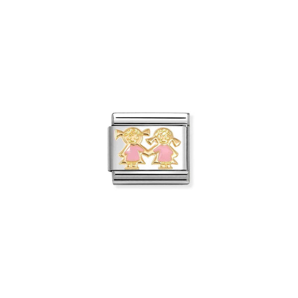 Nomination Composable Classic Symbols Pink Sisters in Steel, Enamel and 18k Gold