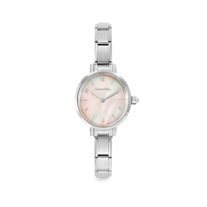 Ladies Nomination Paris Oval Pink Mother Of Pearl Dial Bracelet Watch Stainless Steel