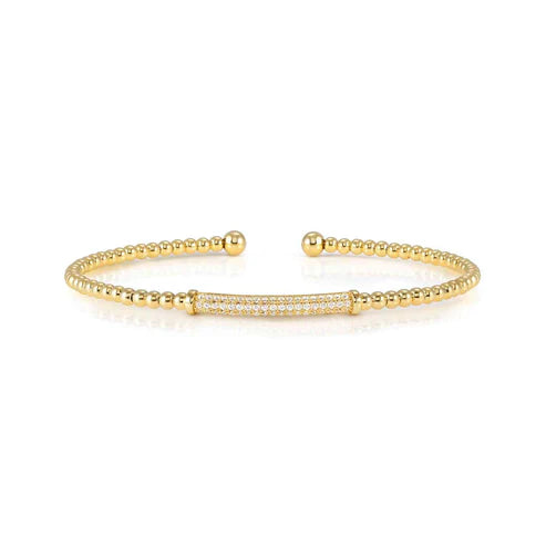 Nomination Fashion Era Pave` CZ Rigid Beaded Bangle 925 Silver Gold Plated