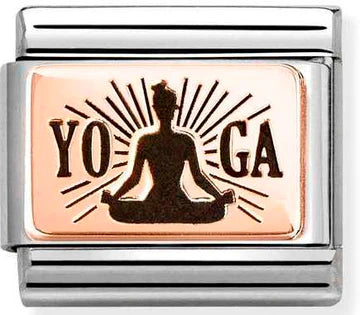 Nomination Composable Classic PLATES Yoga Meditation in Steel, 9K Rose Gold