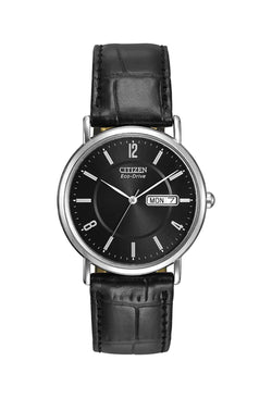 Citizen Gents Eco-Drive Day/Date Black Dial Strap Watch