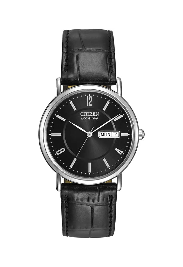 Citizen Gents Eco-Drive Day/Date Black Dial Strap Watch