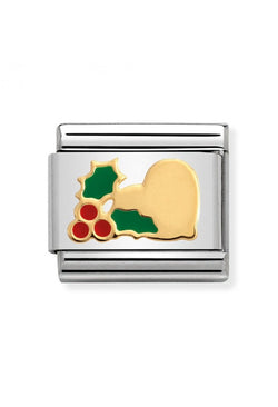 Nomination Composable Classic Link Christmas Heart With Holly in 18k gold