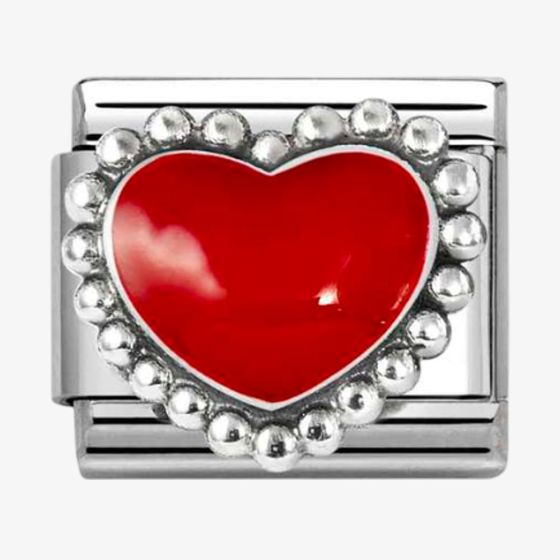 Nomination Composable Classic Red Enamel Raised Heart In Stainless Steel and Silver