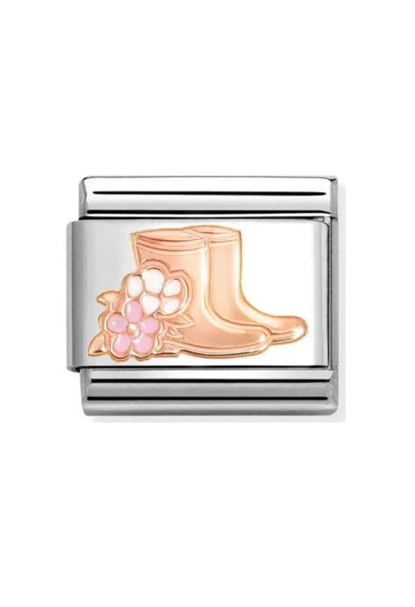 Nomination Composable Classic Link SYMBOLS Boots With Flowers in Steel, Rose Gold 375