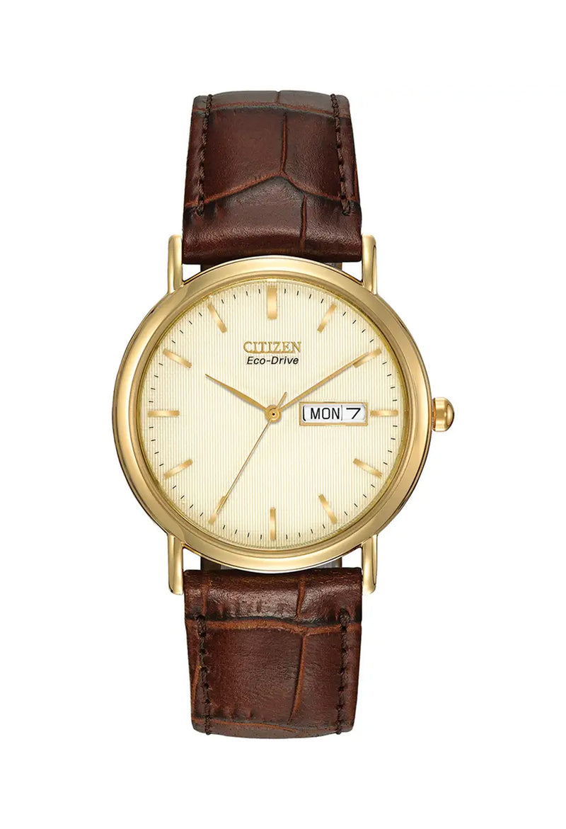 Citizen Gents Eco-Drive Day/Date Ivory Dial Strap Watch