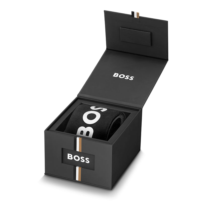 BOSS Mens Runner Black Chronograph Dial Rubber Strap Watch Stainless Steel