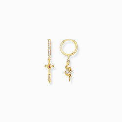 Thomas Sabo Earrings Sword and Snake Drop Hoop Silver Gold Plated