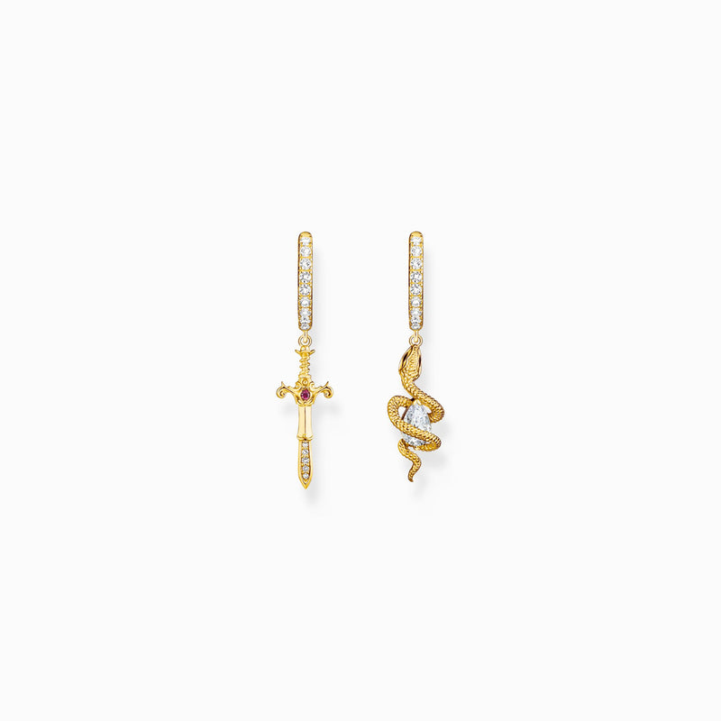 Thomas Sabo Earrings Sword and Snake Drop Hoop Silver Gold Plated