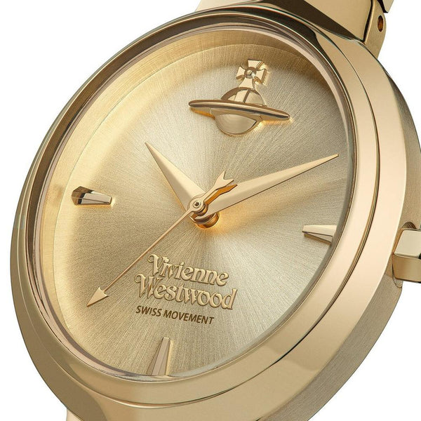 Vivienne Westwood Ladies Armour Gold Dial Bracelet Watch Gold Plated