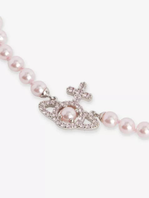 Vivienne Westwood Pink Olympia Pearl Necklace Platinum Plated