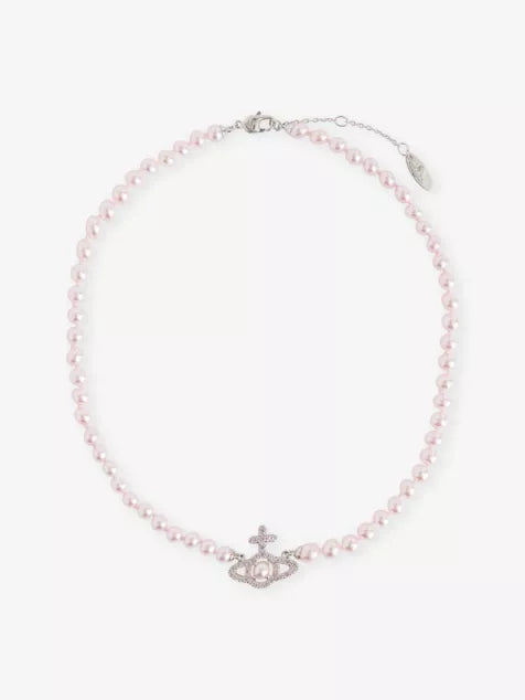 Vivienne Westwood Pink Olympia Pearl Necklace Platinum Plated