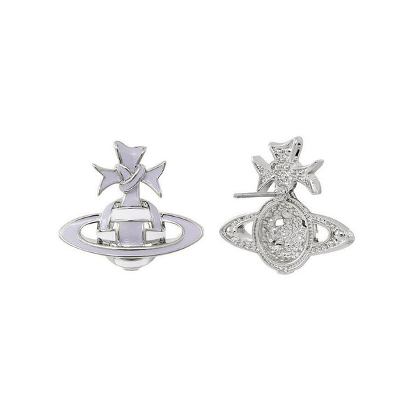 Vivienne Westwood Lilac Blue Ribbon Bas Relief Earrings Platinum Plated